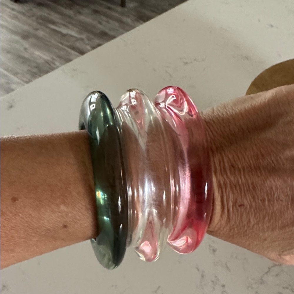 Alexis Bittar Green, Clear & Pink Lucite Bangle Trio